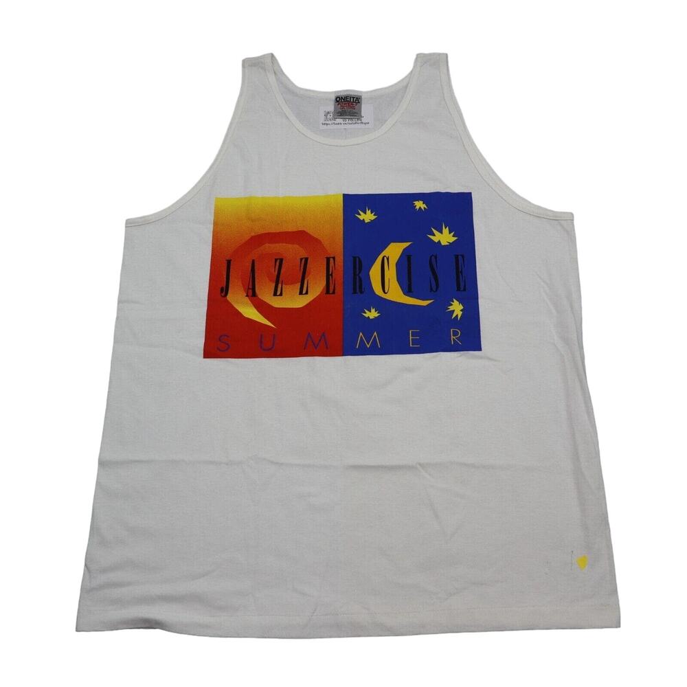 Oneita Power T Shirt Mens XL White Jazzercise Summer Crew Neck Sleeveless
